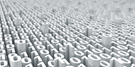 Binary system Multiple white zeros and ones in 3D.